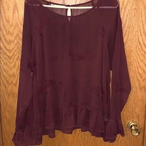 Maurices sheer blouse with embroidered flowers